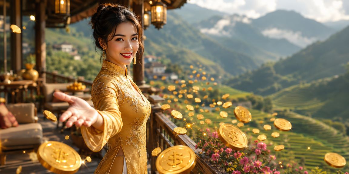 Phụ nữ mặc áo dài tại Sa Pa nhận bonus đăng ký trên điện thoại giữa không khí mù sương